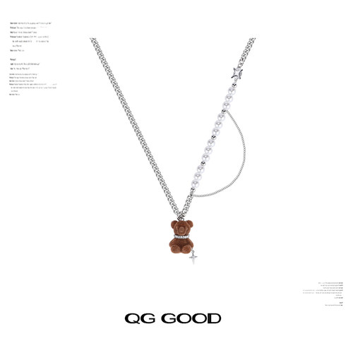 植绒小熊珍珠项链女轻奢百搭