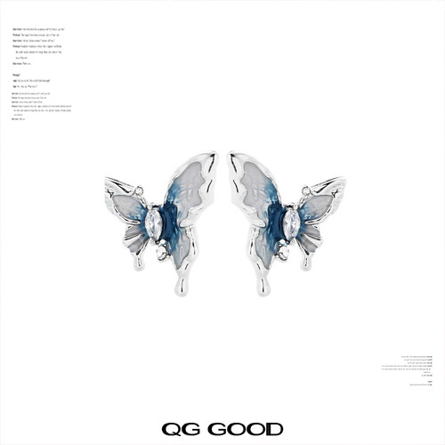 蓝白蝴蝶耳钉女原创设计高级感轻奢气质大气精致小众独特耳饰礼物