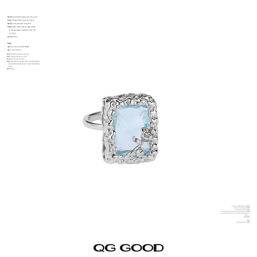 原创小众设计简约低调方块蓝色锆石戒指女款感时尚开口食指戒