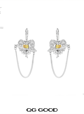 QG原创设计甜美黄色锆石爱心耳环小众设计感高级轻奢气质耳饰女款