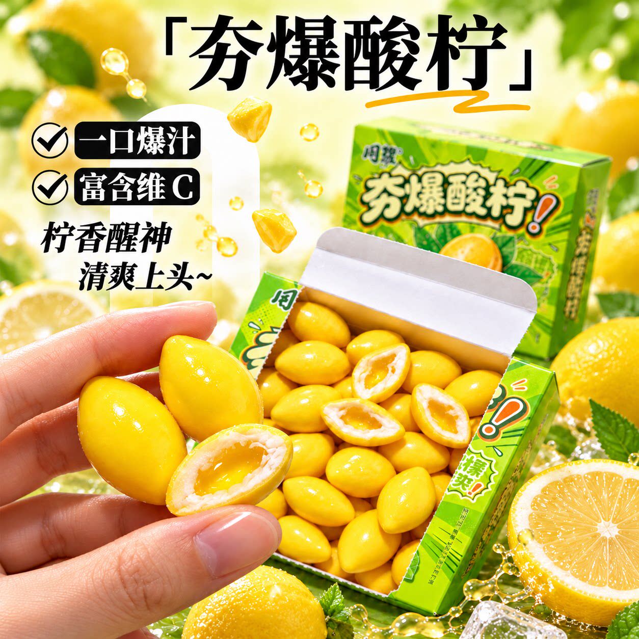 网红爆款!夯爆酸薄荷夹心口香糖