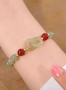 环环相扣新中式和田玉手链玻璃少儿女平安扣手串闺蜜猫眼石红玛瑙