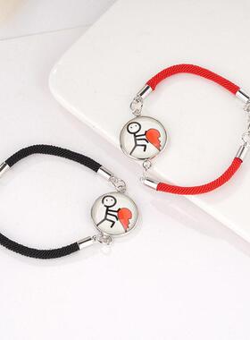 热销日月恋人不锈钢时光宝石编织手绳情人节情侣手链月亮手环