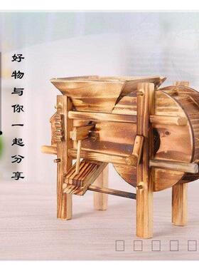 木制农具模型打谷机烫画谷风车摇谷扇仿古手工艺软装饰品书房摆件