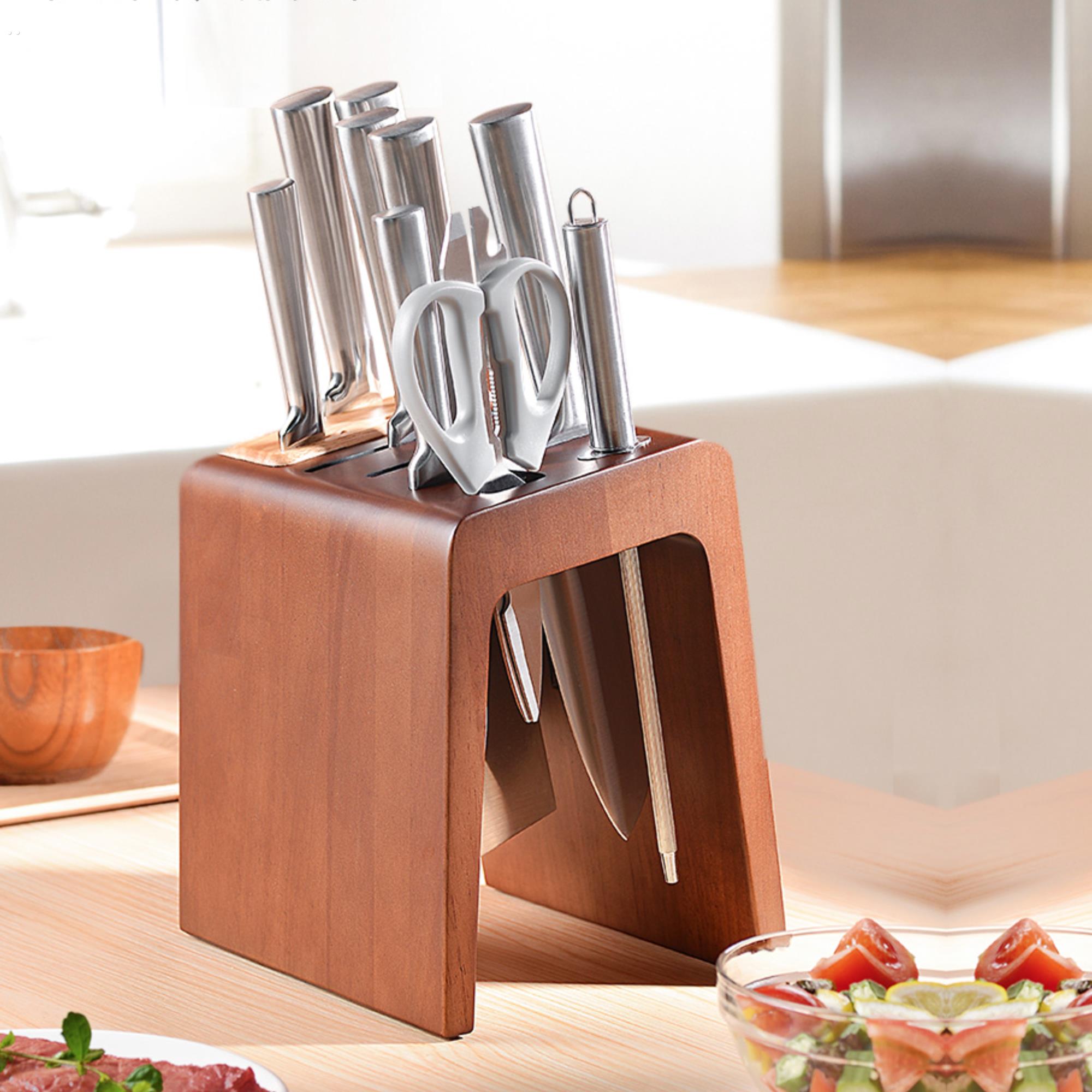 刀架置物架台面多功能刀具收纳架菜刀架子厨房用品实木通风防霉