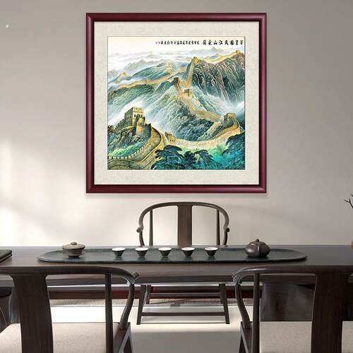 鸿运当头国画客厅斗方挂画玄关装饰画新中式山水画沙发风景画壁画