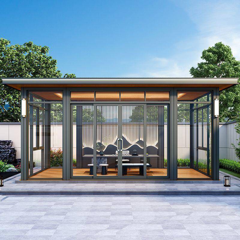 跨境铝合金阳光房庭院移动阳光棚透明棚遮阳顶帘农村自建房阳光房