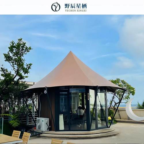 户外酒店帐篷加厚保温营地单峰帐篷八角尖顶帐篷高端景区野奢帐篷