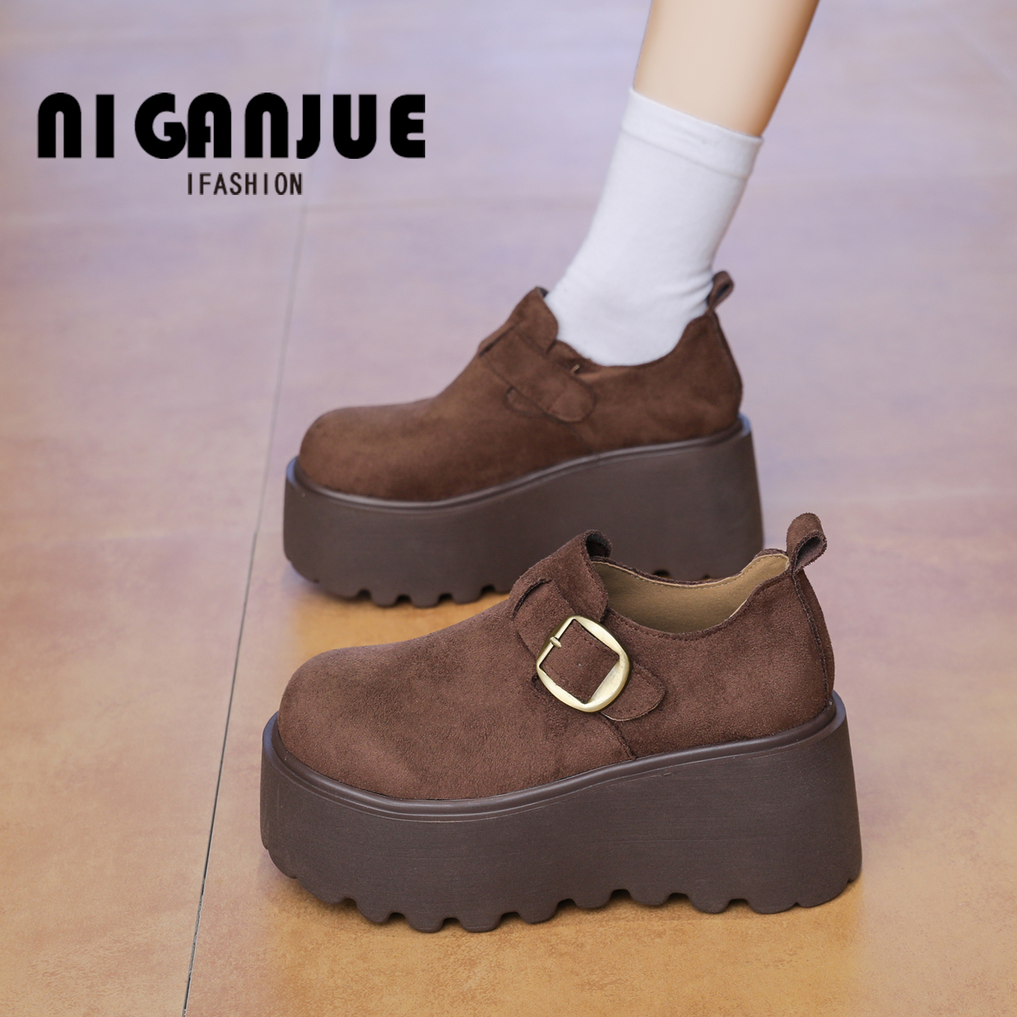 厚底勃肯鞋单鞋全包一脚蹬乐福鞋