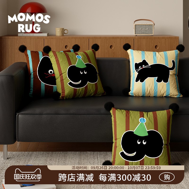 复古小象客厅沙发抱枕氛围感办公室午睡枕床头靠垫车载办公室腰垫