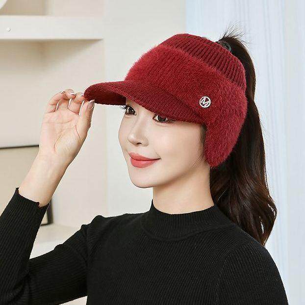 护耳空顶女士秋冬季新款时尚跑步洋气防风加厚保暖骑行针织