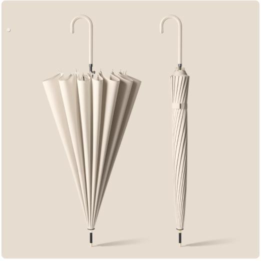 高颜值长柄雨伞女生大号抗风暴雨结实加厚加大加固16骨自动弯钩伞