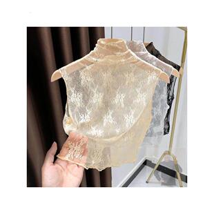 网眼假领领过低的女性多功能假领毛衣透明薄纱黑色无袖蕾丝基础神