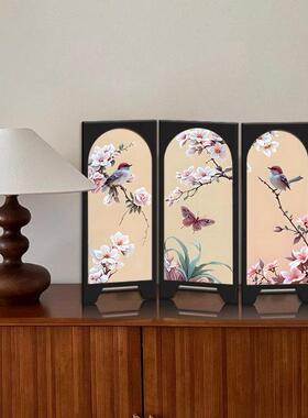 中古风高级感屏风桌面摆件玄关柜电视柜茶桌家居装饰品礼客厅摆画