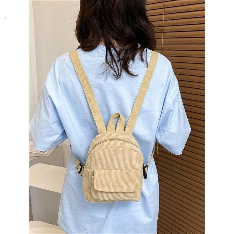 日系原宿小巧灯芯绒帆布双肩包女小包森系文艺百搭平板小型揹包