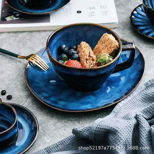 欧式咖啡杯碟套装创意复古咖啡红茶杯家用下午茶茶具套组窑变水杯