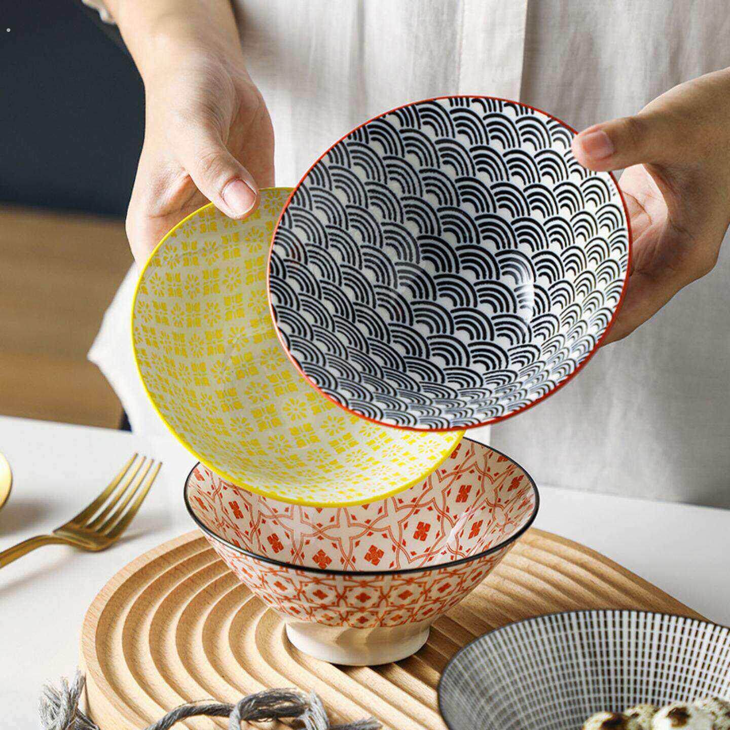 陶瓷5.5寸饭碗小碗家用斗形碗创意斗笠碗吃饭米饭碗甜品碗小汤碗