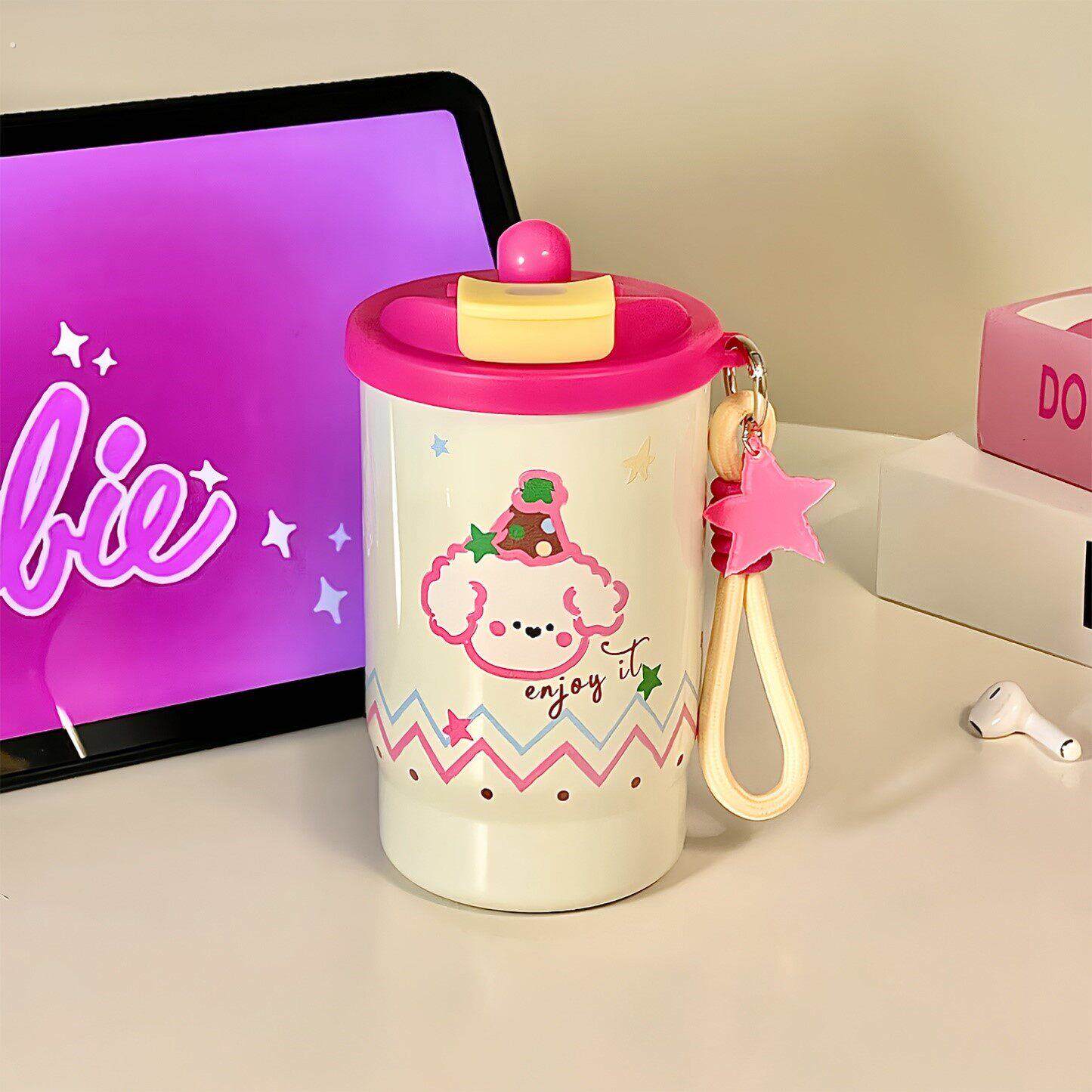 女生高颜值陶瓷内胆保温杯咖啡杯外出携带吸管便携随行可爱水杯子