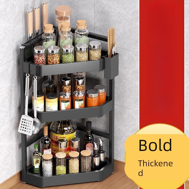 厨房置物架家用台面三角架落地壁挂免打孔收纳架转角调味架刀架