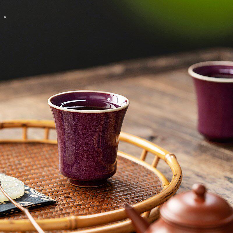 紫钧瓷陶瓷茶杯家用主人杯高档品茗杯中式个人专用茶具茶盏单杯子