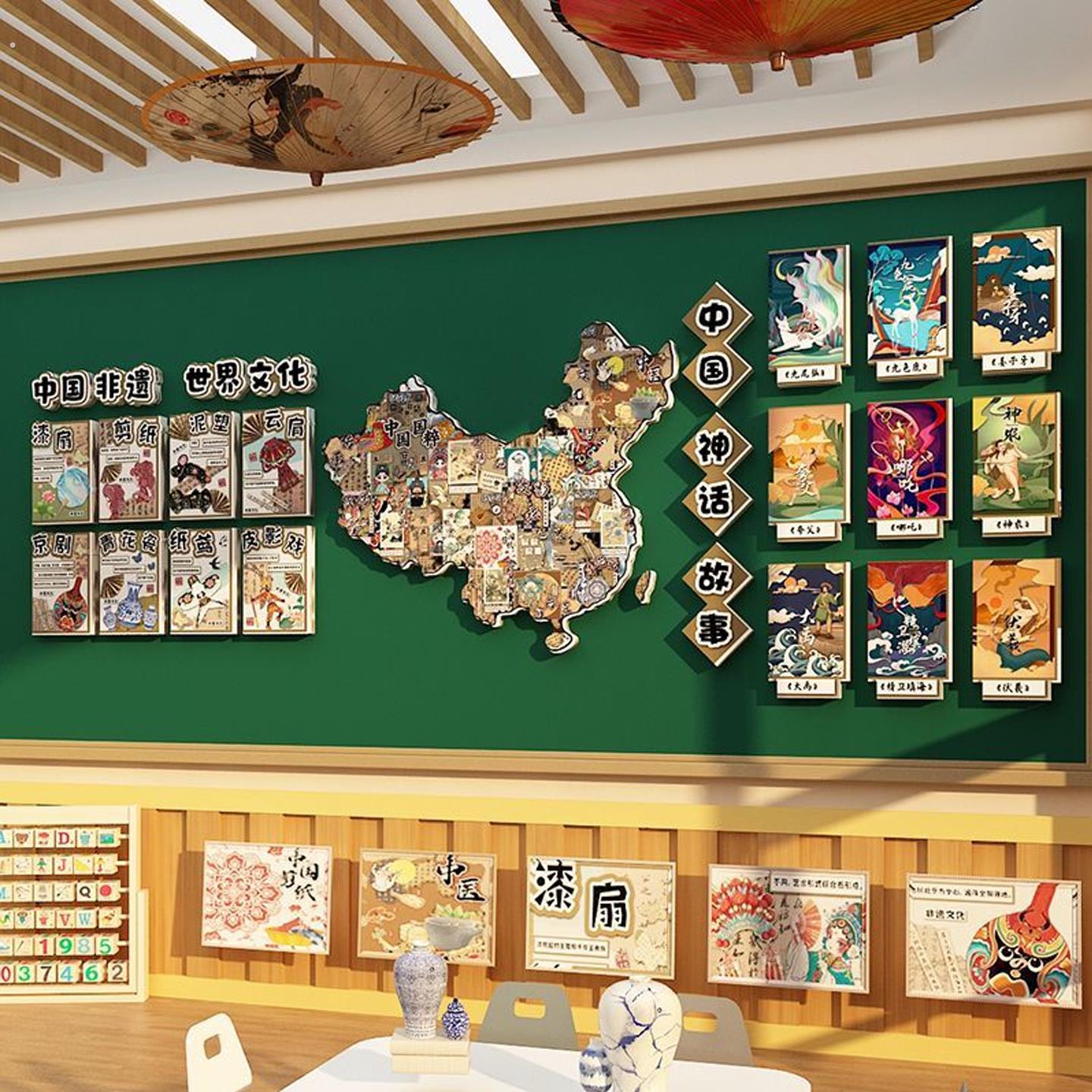 非遗环创幼儿园墙面装饰中国传统文化成品材料教室布置黑板报贴画