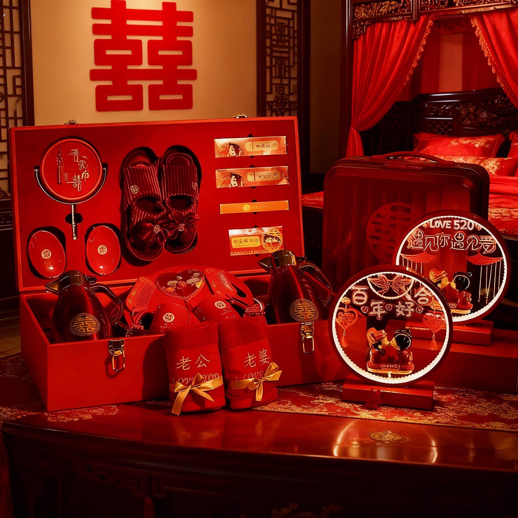 新娘陪嫁套装全套高档婚庆用品女方嫁妆出嫁备婚洗漱喜盆物品大全