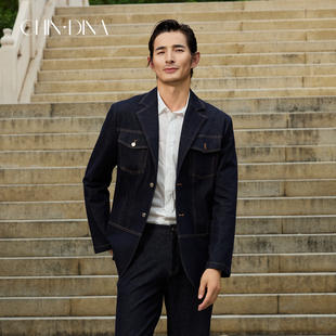 新款 男士 外套2025秋季 西装 痞帅风设计感高级感牛仔西服 休闲版