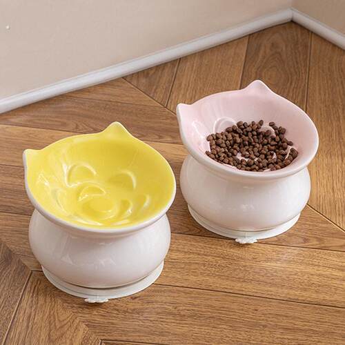 陶瓷猫碗高脚慢食防噎护颈防打翻斜口宠物猫咪狗狗饭碗猫粮猫食盆