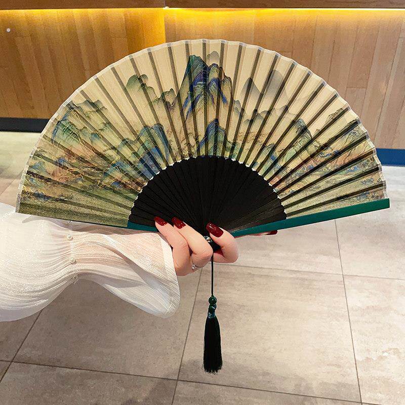 古风扇子折扇国风中式高颜值山水画 画折扇女式随身携带竹扇汉服