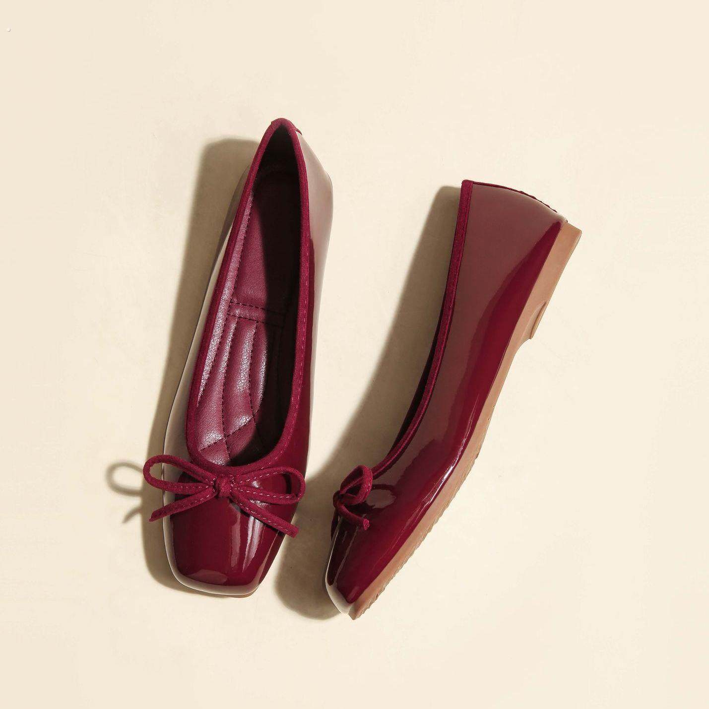 真皮红色单鞋2025新款法式配裙子气质春秋漆皮平底浅口芭蕾舞