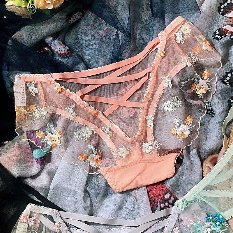 刺绣典雅迷人夏日绽放系列性感内裤女蕾丝冰丝网纱诱惑后镂空细带