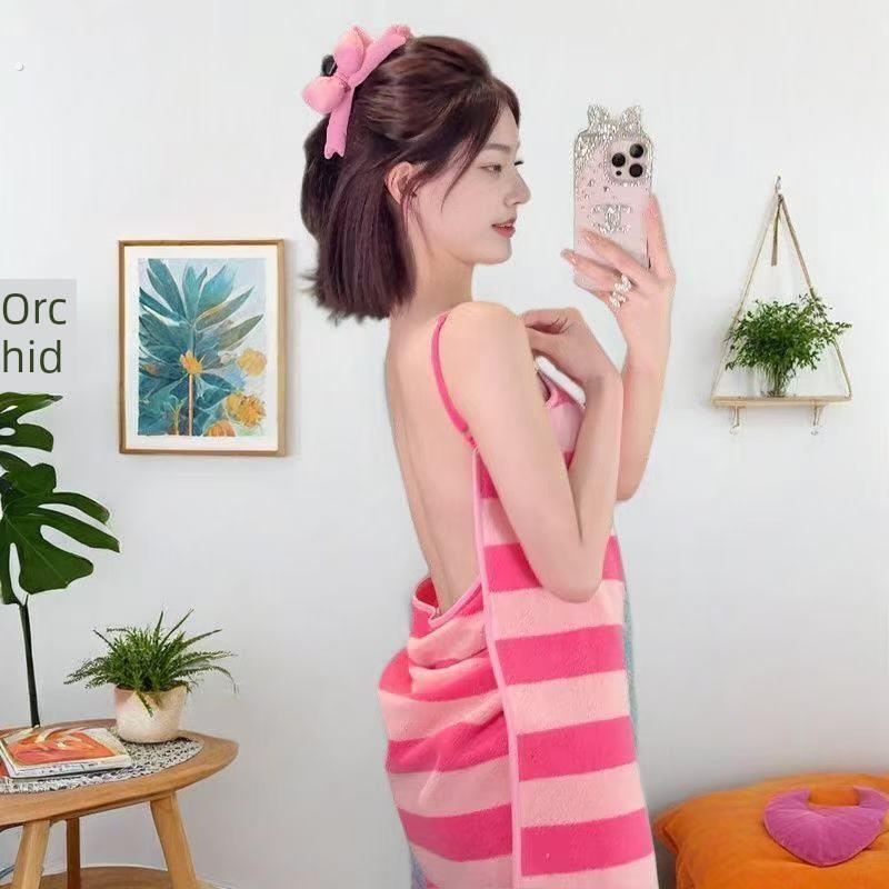浴巾吊带可爱样式芭比穿戴睡衣露背浴巾浴巾穿式高颜值珊瑚绒浴巾