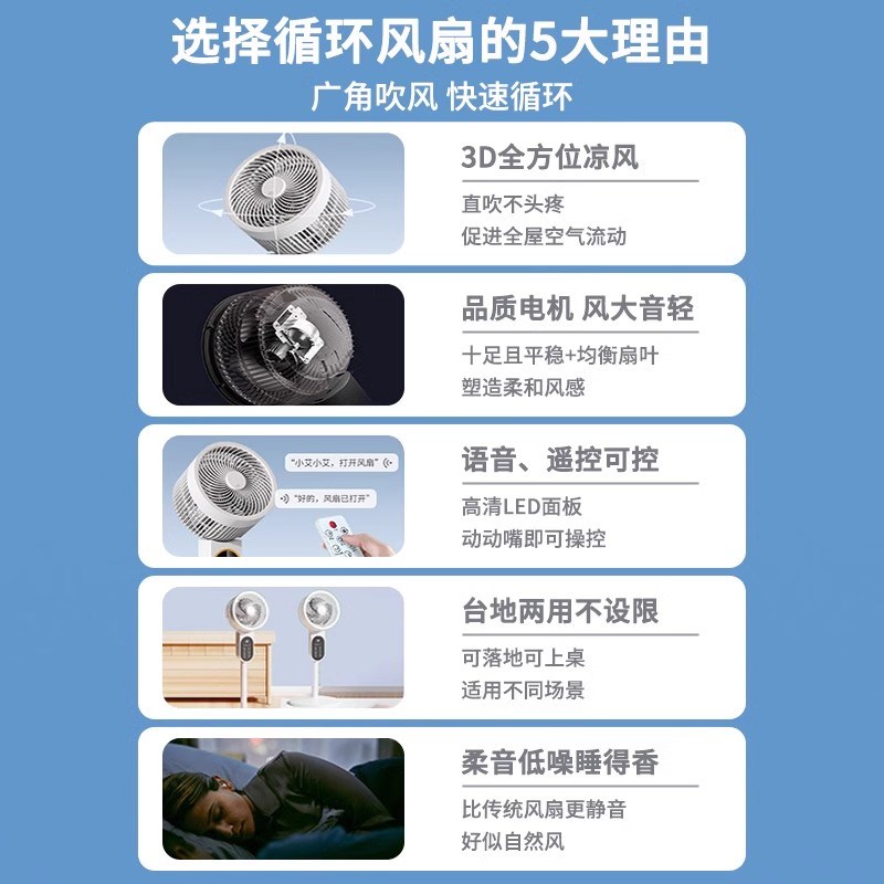 2025新款空气循环扇家用卧室台式静音小型大风力落地扇制冷电风扇