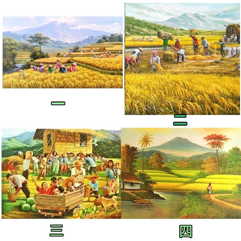 钻石画十字绣满钻农忙双抢丰收田园乡村风景画点贴钻石绣