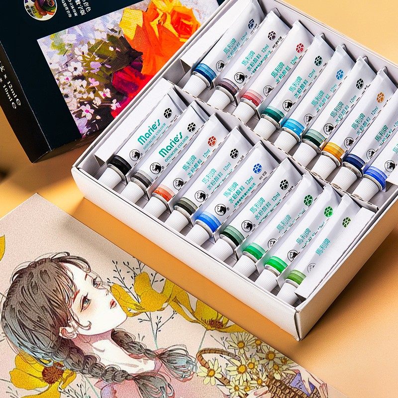 色彩颜装儿童毒粉颜幼儿园挤压式调色盘初者绘画生用马丽力画美术