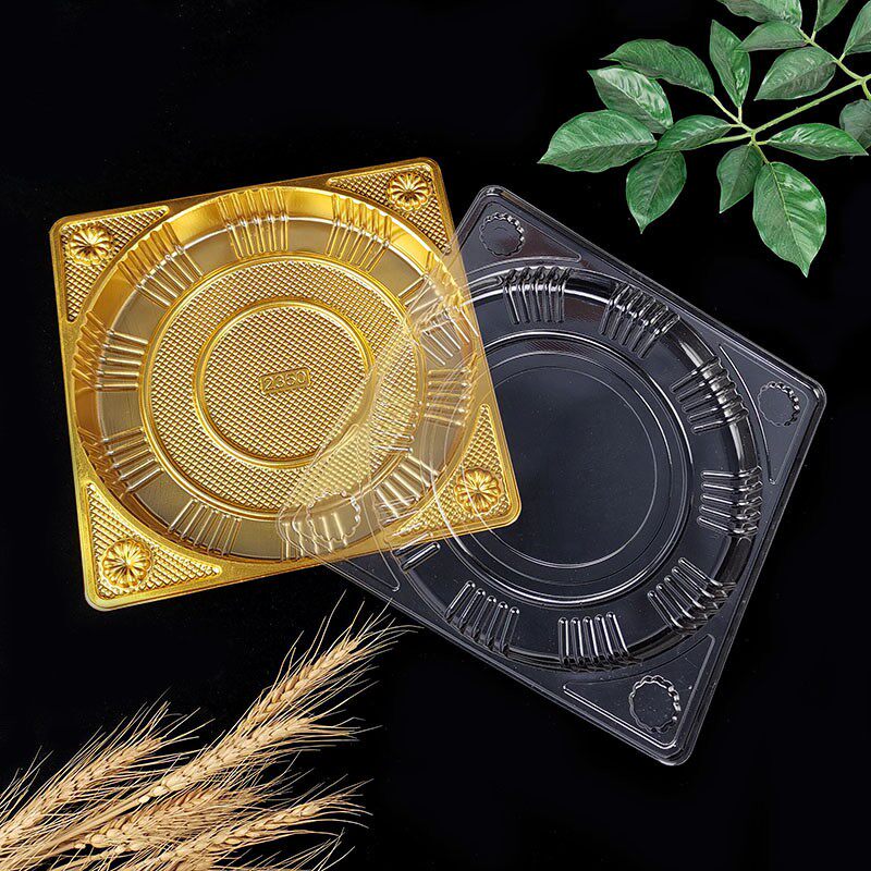 大号中秋月饼托-斤装圆型盖礼饼托金色天地盖吸塑月饼盒