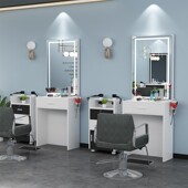 带灯美发店镜子镜梳妆化妆镜台双面发廊镜子带柜子美容美发镜台