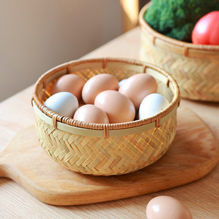 手工竹编蔬菜食品篮田园风面包篮厨房鸡蛋筐竹藤口编织篮果盘