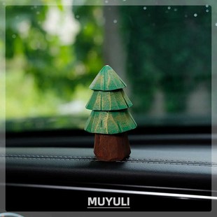 木头木雕许愿树汽车中控台圣诞树车载风可爱车内装饰品