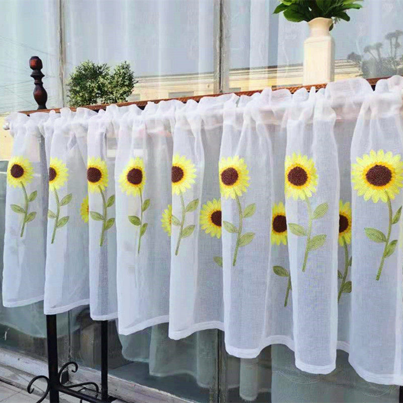 定向阳花绣花纱帘半帘门帘咖啡帘厨房洗手台尘帘幔头