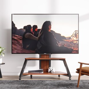 中古风可移动电视柜带轮小户型客厅卧室落地复古实木升降电视挂架