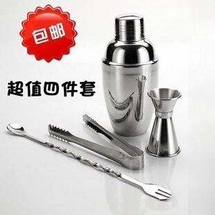 鸡尾酒调酒器工具四件装 摇酒器雪克壶吧勺冰夹量杯