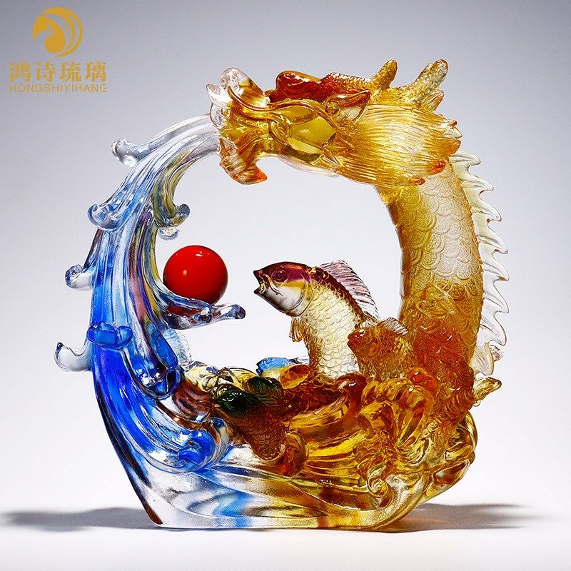 琉璃鱼鱼跃龙门客厅玄关酒柜装饰高档工艺品搬家升职礼品,家居饰品,桌面摆件,淘宝优惠券,粉丝福利购,淘宝优惠卷