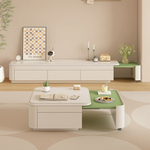 岩板茶几电视柜组合现代简约小户型奶油客厅家用0伸缩地柜