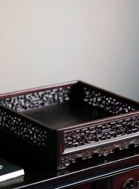 红木承盘收纳瓜果零食盒果盘茶盘文盘酸枝木中式古