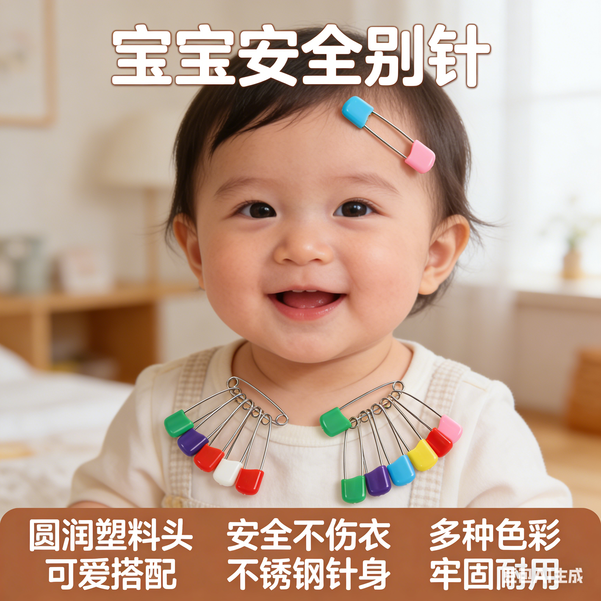 宝宝安全别针大号小号防回弹保险别针扣被子窗帘袖子口水巾固定针