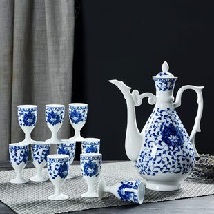 酒具陶瓷酒壶敬酒杯高脚杯青花家用小酒盅仿古结婚分酒器 偲逸中式