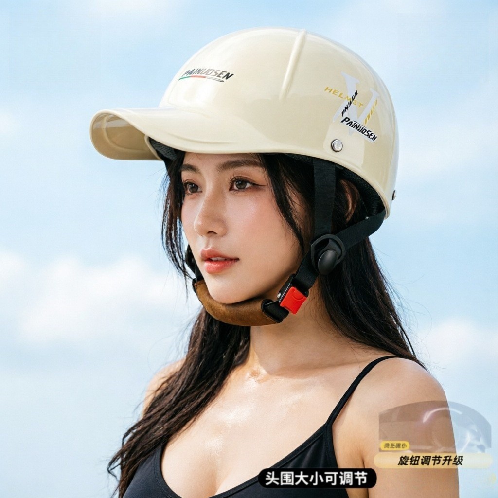 外贸电动车头盔男女棒球帽鸭舌摩托车夏季通风透气防晒半盔