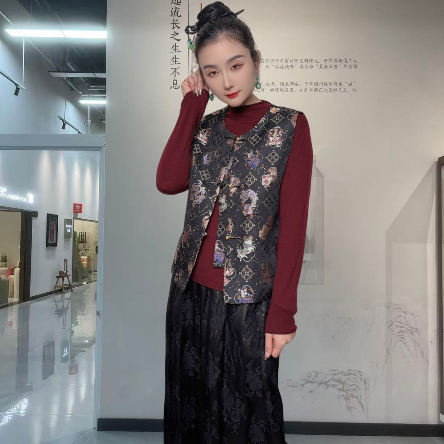 黑色通勤织金单排扣非遗名家三马