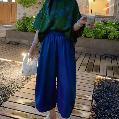 桑蚕丝香云纱高腰九分阔腿女裤